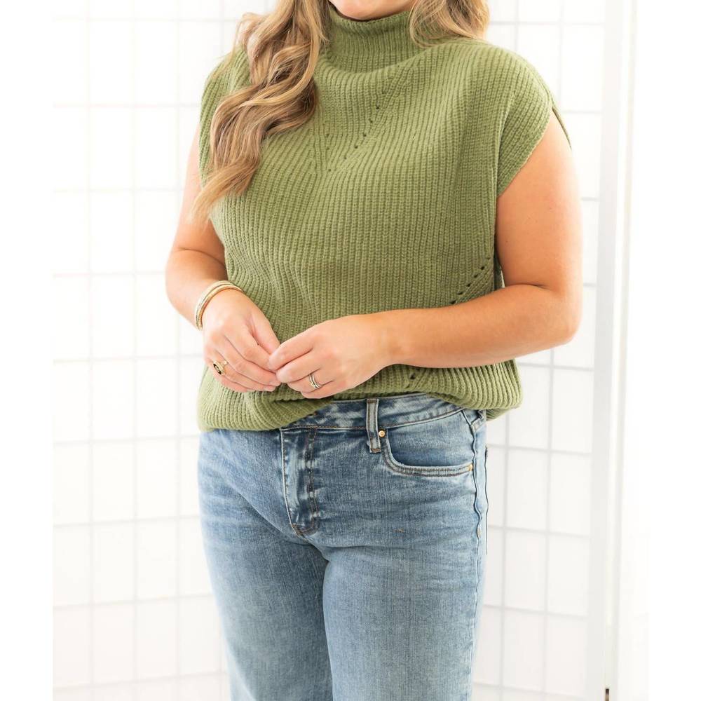 NEW THML turtleneck ribbed sweater vest in grey green